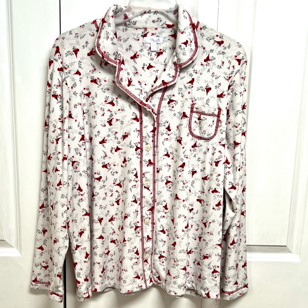 Secret Treasures White Pajama Top with Red Cardinal Design Pajama Top Size XL